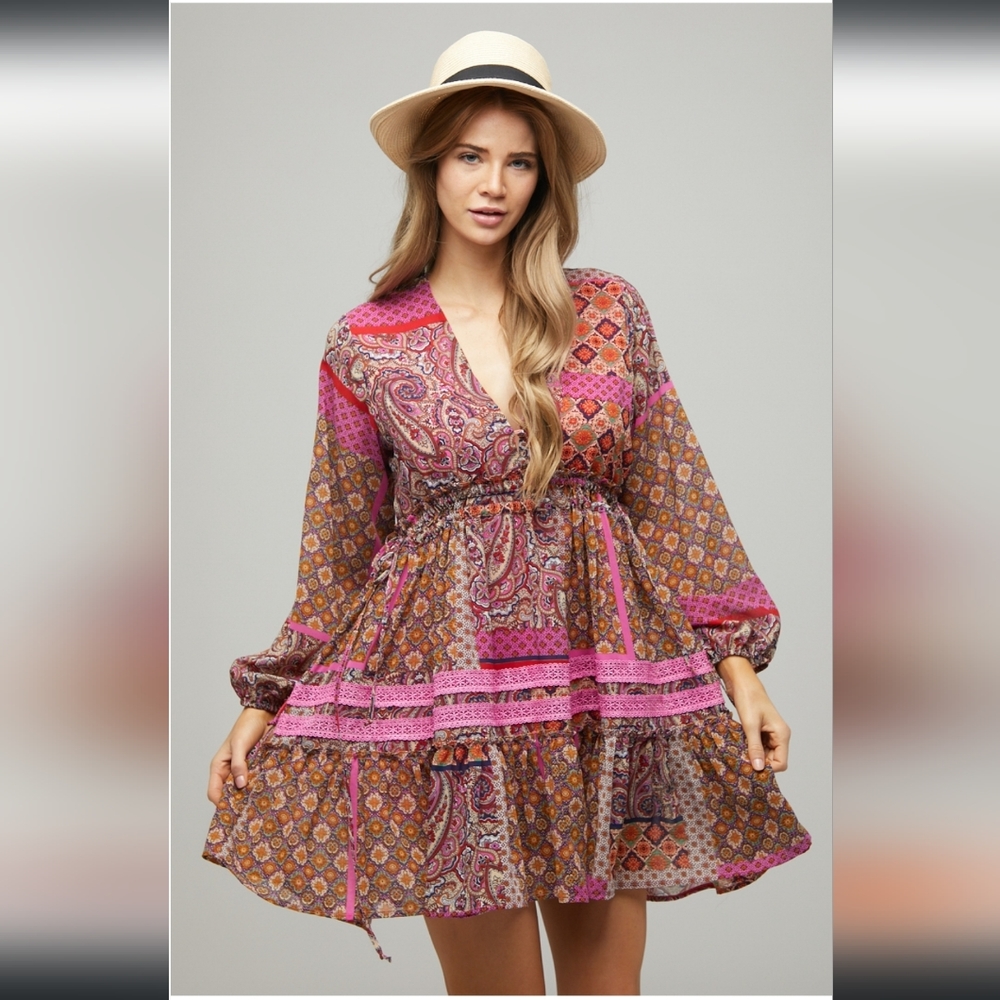 Davi and Dani Patchwork Printed Boho Dress - Picture 4 of 8